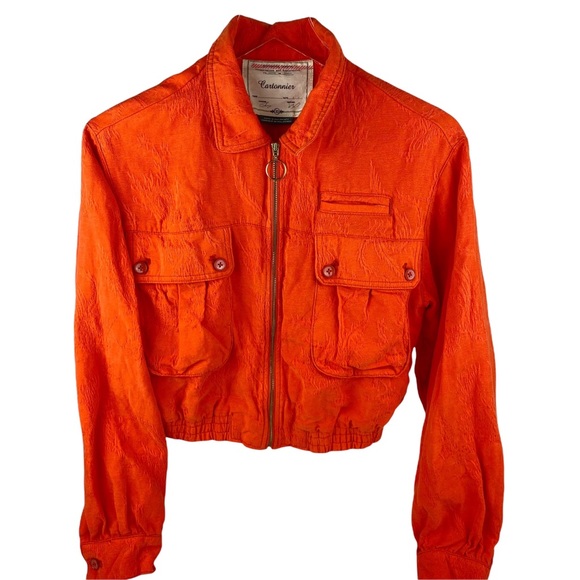 Anthropologie Cartonnier Textured Jacquard Eisenhower Orange Utility Jacket XS - Picture 5 of 13